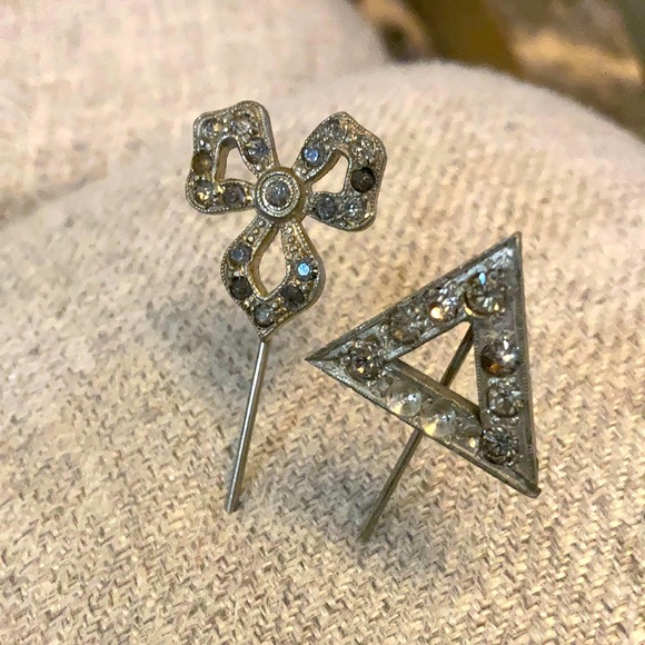 Two antique marcasite and crystal paste stick pins 1920s or maybe even earlier. - Picture 1 of 7